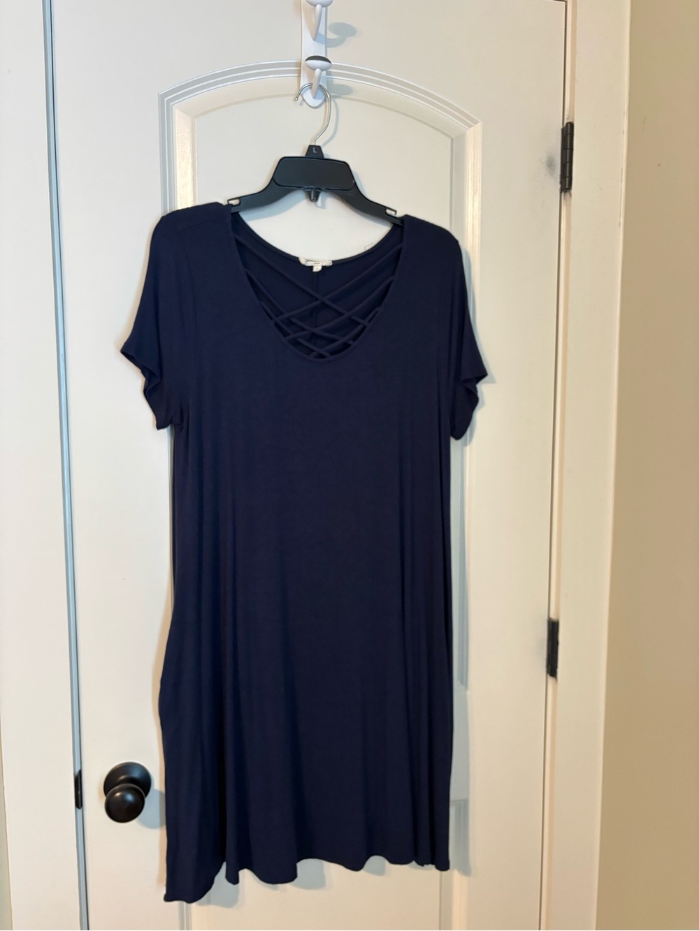 Sweet Pea Navy Crisscross Neck Midi Dress